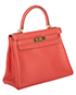 Kelly 28 Clemence Leather in Rose Jaipur, angled front view